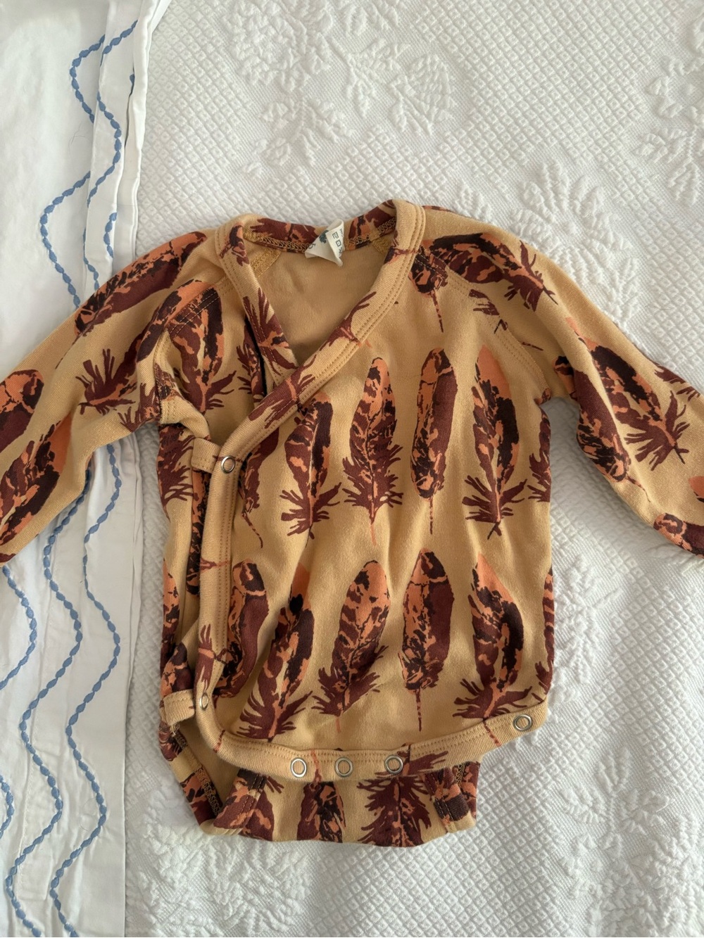 kate quinn Tan Feather-Print Wrap Bodysuit Pajama Top
